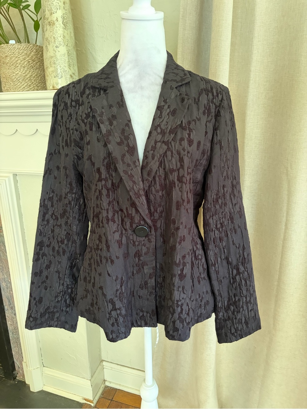 Eileen Fisher Dark Textured Single-Button Blazer
